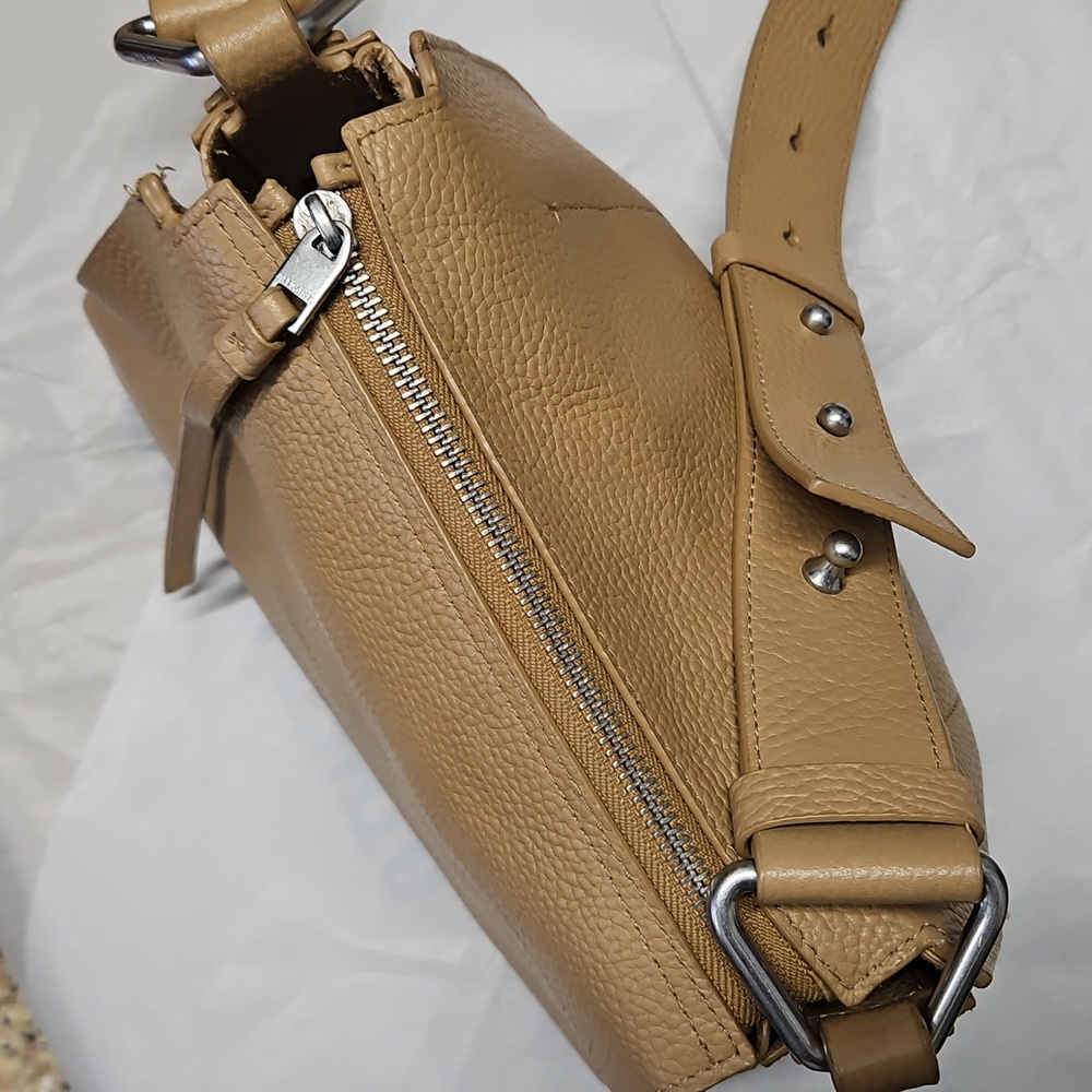 All Saints Round Tan Pebbled Leather Crossbody Bag Silver Hardware - Picture 13 of 14